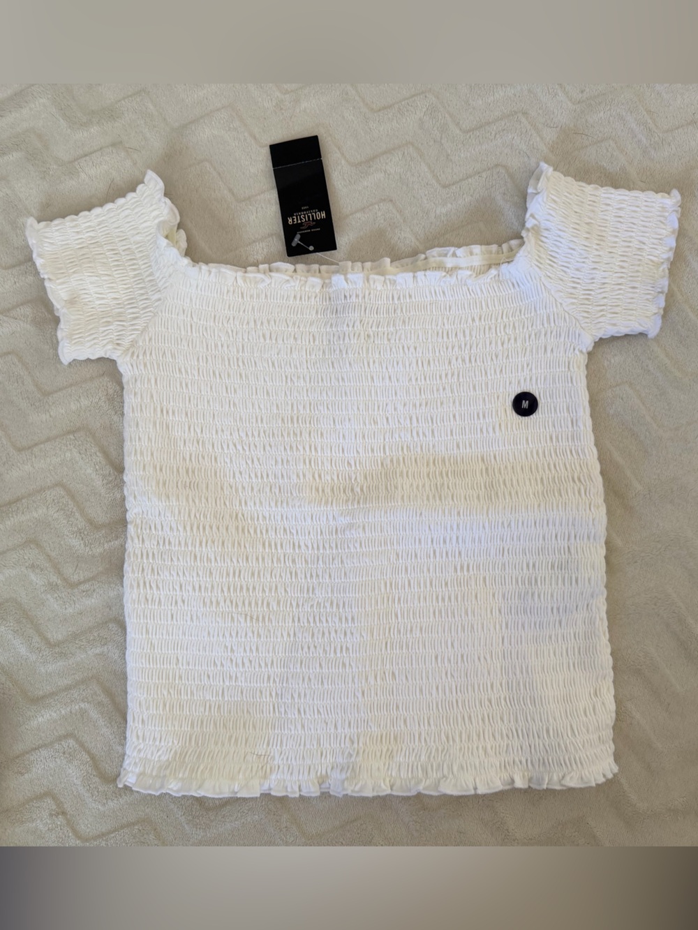 Hollister White Smocked Off-Shoulder Crop Top